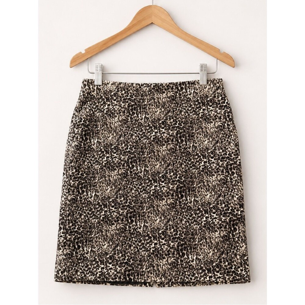 Talbots Leopard Print Cotton Pencil Skirt Knee Length Lined Brown Black Cream 8